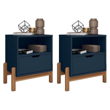 Imagem de Kit 2 Mesas de Cabeceira Antares 1 Gaveta - Casa D Azul Cobalto