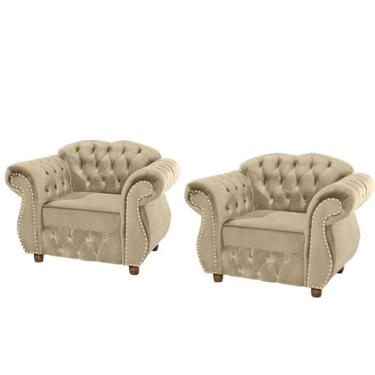 Imagem de Duas Poltronas Chesterfield Merlo - Suede Bege / Decoração, recepção, barbearia, sala tv estar