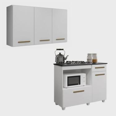 Imagem de Conjunto Armário Aéreo 3 Portas e Balcão para Cooktop 5 Bocas 2 Portas