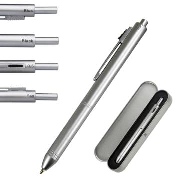 Imagem de YUNCHUN Caneta esferográfica multifunções 4 em 1 + lápis multifuncional para escrever lápis mecânico retrátil de 0,5 mm, caneta recarregável de ponto médio com 3 cores, conjunto de presente para