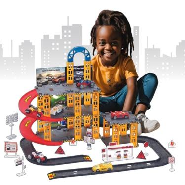 Imagem de Pista De Carrinhos Brinquedo Infantil Corrida Lava Rápido 3 Andares Acompanha 4 Carrinhos