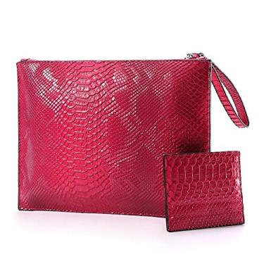 Imagem de NIGEDU Bolsa feminina de couro sintético com alça de mão, Vermelho rosa, One Size