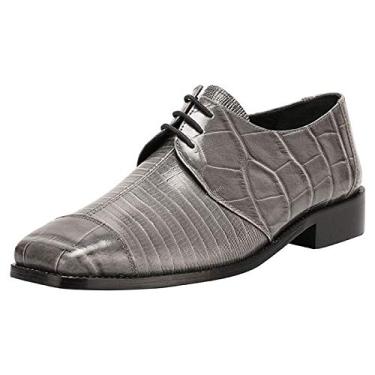 Imagem de Sapatos masculinos - Sapato social masculino de couro genuíno clássico com cadarço Oxford, Cinza 17, 41