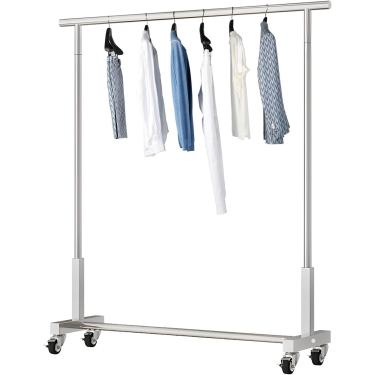 Imagem de Cabideiro De Roupas De Aço Com Rodas, Trilho Único Para Pendurar Roupas, Cabideiro Pesado Para Quarto, Lavanderia, Prata, Silver, 100x40x150cm