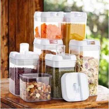 Imagem de Kit Potes Herméticos Acrílico Multiuso Empilháveis Quadrado Resistente