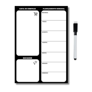 Imagem de Planner Magnético Lousa Lembrete Imã Geladeira Porta Recados Anotação Semanal Mensal(KIT C/ 02 UND MOD 2 PRETO)