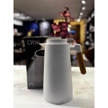 Imagem de GARRAFA TERMICA PLASTICO CABO MADEIRA E TERMOMETRO BRANCA 1l