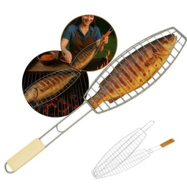 Imagem de Grelha Dupla Grande Abre e Fecha Aço Inox de Peixe para Churrasco Assa