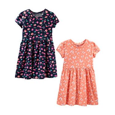 Imagem de Simple Joys by Carter's Conjuntos de vestidos de manga curta e sem mangas para meninas, pacote com 2, Estampa floral azul marinho/borboleta pêssego, 4 Anos