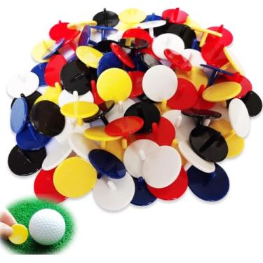 Imagem de Adhere Marcador de posição de bola de golfe de plástico tamanho de quarto 25 mm acessórios de marcador de bola de golfe plana pacote de 100 cores sortidas