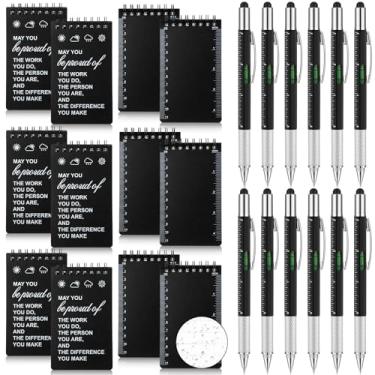 Imagem de Gueevin 24 peças de caderno à prova d'água com conjunto de canetas multiferramentas incluem 12 peças de 3 x 5 blocos de notas com bolso espiral superior e 12 canetas de ferramentas de presente para atividades ao ar livre presentes de apreciação dos funcionários (preto)