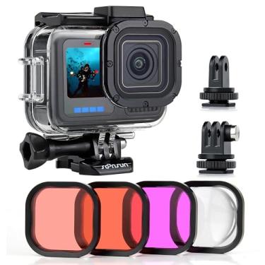 Imagem de SOONSUN Capa à prova d'água para GoPro Hero 10 9 preta com 4 filtros de mergulho – caixa de mergulho subaquática de 60 m, compartimentos duplos integrados para sapatos com vermelho, vermelho claro, magenta e 5 filtros macro