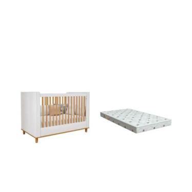 Imagem de Berço Bebe MDF Dorabelly Cake + Colchão - Permobili, Branco Nature