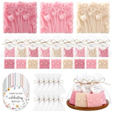 Imagem de Demissle Conjunto de 20 peças de sabonete de chá de bebê flores silvestres chá de bebê em flor conjunto de sabão de banho com cartão branco presentes feitos à mão para convidados decoração suprimentos
