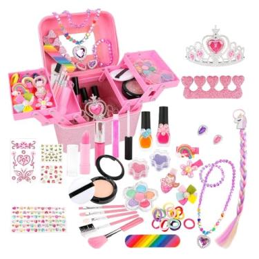 Imagem de Maquiagem para crianças,Conjunto de maquiagem para meninas | Kit de maquiagem lavável para meninas 48 unidades,Atividades interativas de aprendizagem pré-escolar, conjunto de cosméticos infantis com c