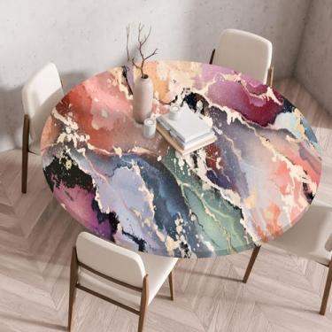 Imagem de Toalha de mesa redonda com borda elástica simples, capa protetora de mesa, impermeável, interior, exterior, capa de mesa de plástico, para jantar, cozinha, piquenique, acampamento, festa, presente