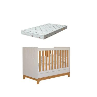 Imagem de Berço Bebe Americano 3x1 MDF Dorabelly Bis Com Colchão 