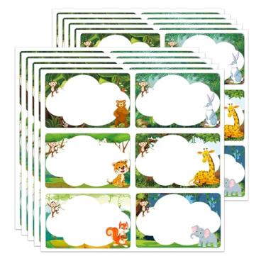 Imagem de 2 etiquetas de nome de selva de 7,6 cm para safári africano VBS etiqueta de nome adesivo para sala de aula - placas de identificação coloridas com estampa de animais para mesa, estudantes, armários de