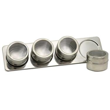 Imagem de Conjunto 4 Porta-Temperos Magnéticos De 50g Em Inox Com Visor Na Tampa - Wincy - IXB03036