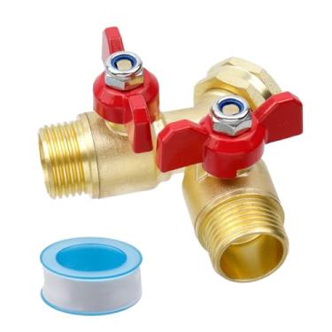 Imagem de UTALIND Divisor de mangueira de jardim externo de 2 vias, rosca de 3/4 polegadas, válvula de desligamento de fluxo total, conector de desviador de mangueira, torneira adaptadora de torneira de água