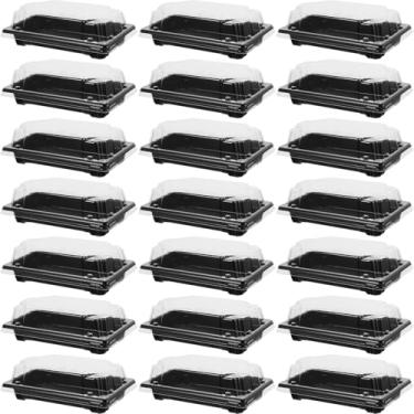 Imagem de Luxshiny Bandejas De Sushi Com Tampa, 50 Unidades, Caixa Embalagem Descartável, Caixas Para Sanduíches, Bolos Frutas, Recipiente Viagem (Preto)