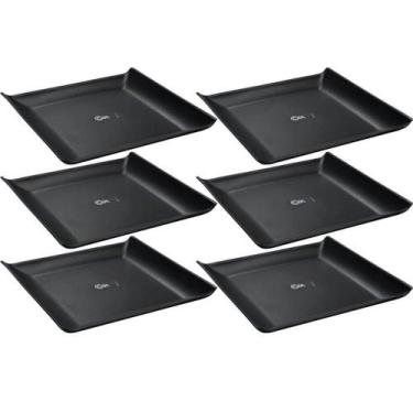 Imagem de Kit 6 Bandejas Quadradas Preta 20,6cm Prato Cosy Petiscos Saladas Coza
