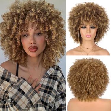 Imagem de Looxey Peruca Afro Para Mulheres Negras, Macia E Sintética, Cacheada, Curta, Sem Cola, Loira Ombré Com Franja, Festa Diária