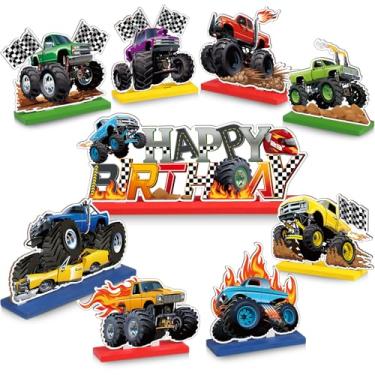 Imagem de Blosssound 9 Pcs Monster Truck Birthday Table Decorations Wooden Monster Truck Table Centerpieces for Happy Birthday Party Decorations Wood Car Themed Party Favor Gift Supplies