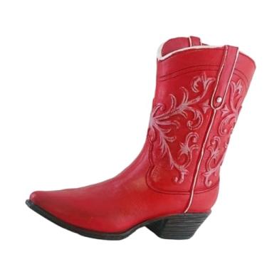 Imagem de Ioensy Vaso de resina para plantador, coleção de vasos de botas de cowgirl, vaso de flores estilo ocidental, arranjo floral para prateleira, mesa, festa, Vermelho