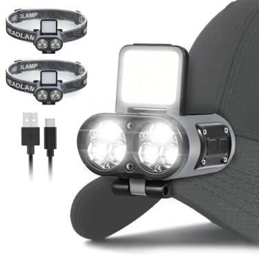 Imagem de Foleto Luz Led Para Capacete, 2 Peças, 900 Lúmens, Regulável, Clipe Para Boné, Farol Recarregável, Ajustável Em 180°, Lanterna Para Capacete, À Prova D'Água Para Caminhadas, Corrida, Pesca, Ciclismo