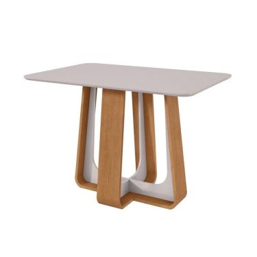 Imagem de Mesa de Jantar Retangular com Tampo de MDF 25 mm e Vidro Sintonia Off White e Amêndoa 120 cm