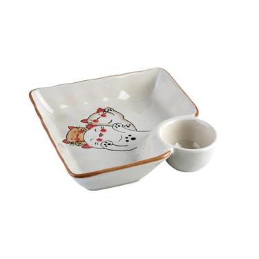 Imagem de Prato quadrado de cerâmica simples e bonito em estilo japonês criativo delicado e fresco para uso doméstico - Lucky Cat
