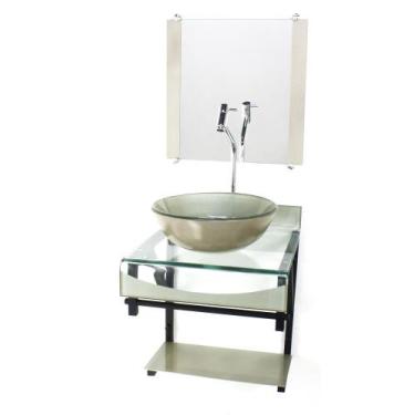 Imagem de Gabinete de vidro 40cm para banheiro curvado duplo pp cuba redonda cha