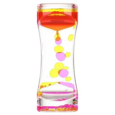 Imagem de Ampulheta de Movimento Líquido Sensorial – Temporizador com Bolhas de Óleo, Relaxamento, Alívio do Estresse e Ansiedade, Calmante e Decorativo para Escritório, Crianças e Adultos (Rosa + Amarelo)