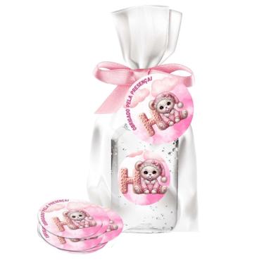 Imagem de kit 25 Lembrancinhas Alcool Gel Ursinha Rosa Maternidade e Chá De Bebê