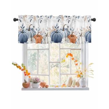 Imagem de Cortina de Dia de Ação de Graças de Abóbora para Janelas Kithchen, Camada de Folha de Eucalipto de Outono Tratamento para Janelas de Casa de Fazenda, Flores, Bolsos para Quarto/Sala de Estar/Banheiro