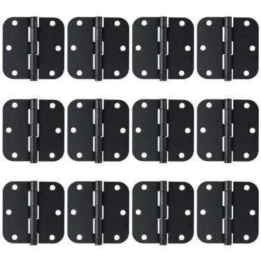 Imagem de AIBOVI Dobradiças de porta pretas foscas, interior de 3,5 x 3,5 polegadas, dobradiças de porta para portas arredondadas com raio de 1,5 cm, dobradiça de ferro plana (pacote com 12)