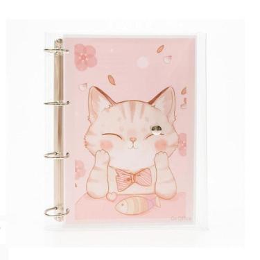 Imagem de Caderno Fichário Argolado Pasta Organizadora 4 Argolas Gato Cute Trans