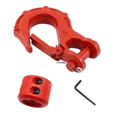 Imagem de HASHENTA Gancho de guincho de 3/20.3 cm com rolha de cabo - Aço de segurança grau 70 máx. 14,999 kg Conjunto de rolha de cabo de guincho para corda de guincho, UTV, ATV, off-road (vermelho geral)