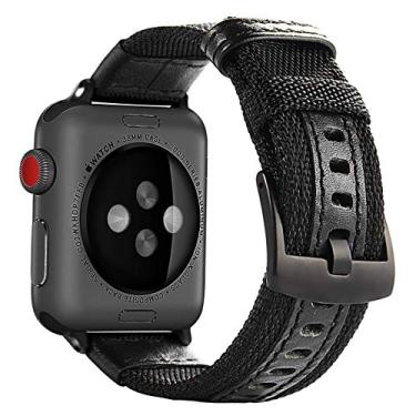 Imagem de Maxjoy Compatível com pulseira de relógio Apple, pulseira de substituição de nylon de 38 mm 40 mm com fecho de metal compatível com Apple iWatch SE Series 6 5 4 3 2 1 Sport & Edition, preta