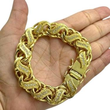 Imagem de Pulseira Friso S 16Mm Cravejada Banhado A Ouro 18K 750 - Tojoia18K