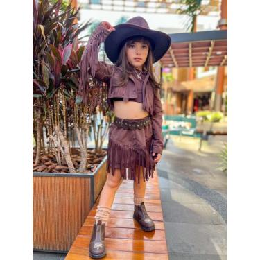 Imagem de Conjunto Boiadeira Marrom com Franjas e Short inspirado Ana Castela co