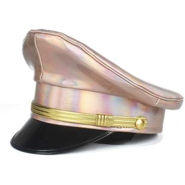 Imagem de Chapéu De Feltro Elegt Chapéu Militar De Couro Unissex Para Mulheres Homens Germy Officer Visor Exército Chapéu Cortical Polícia Cap Cosplay Halloween Chapéu Fay Dress U, Gold, 7.25