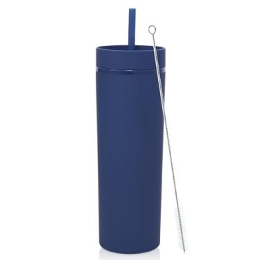 Imagem de Volhoply Copo skinny de plástico de 590 ml, copos de parede dupla com tampa e canudo, caneca de café gelada de viagem reutilizável, copos de água de acrílico fosco sem BPA com canudo para festas