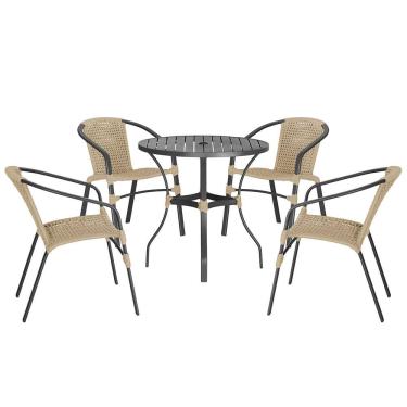 Imagem de Jogo 4 Cadeiras Corda Nautica Floripa e Mesa Tampo Ripado Aluminio Roma 1,00 m Varanda Jardim Area Piscina Trama