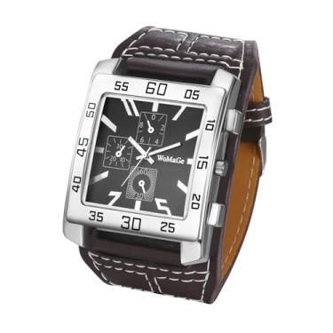 Imagem de JewelryWe Relógio de pulso quadrado de couro masculino punk analógico de quartzo preto casual para negócios, quadrado, marrom e preto, relógio de couro