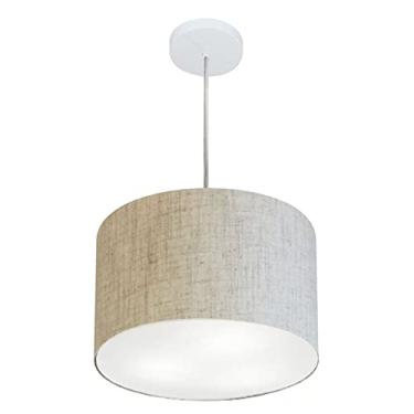 Imagem de Lustre Pendente Cilíndrico Cúpula Tecido 35x25 cm, Vivare Iluminação, Pendente4211 RST, Rustico Bege, Pequeno