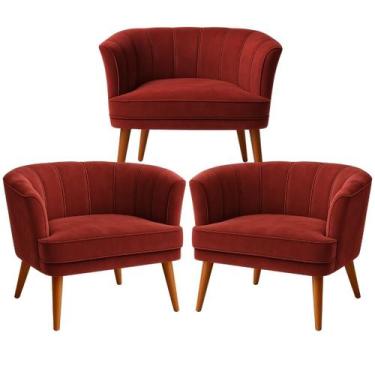 Imagem de Conjunto 3 Poltronas Estofadas para Recepção Clinica Tecido Veludo Mac