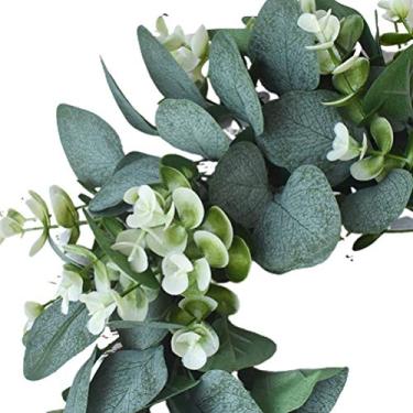 Imagem de lyrlody Decoração Artificial da Porta da Coroa Eucalipto Grinalda de Primavera de 33 Cm de Decoração de Páscoa de Laranja Amarelo Verde Amarelo Com Flores para a Mesa Parede Casa (Dinheiro pequeno