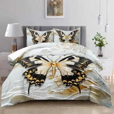 Imagem de Raphus cucullatus Conjunto de edredom Queen com borboleta preta, borboleta preta, decoração de quarto de Paris, tamanho Queen, lençol de mármore preto e branco, decoração de quarto